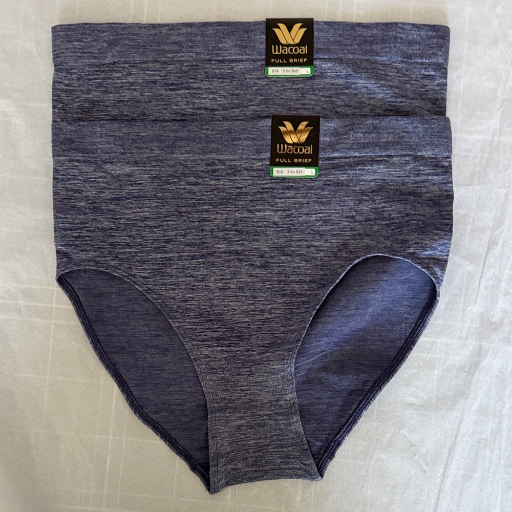 Four Wacoal High-Waisted Panties in Navy Denim Blue and Blush - Picture 4 of 7